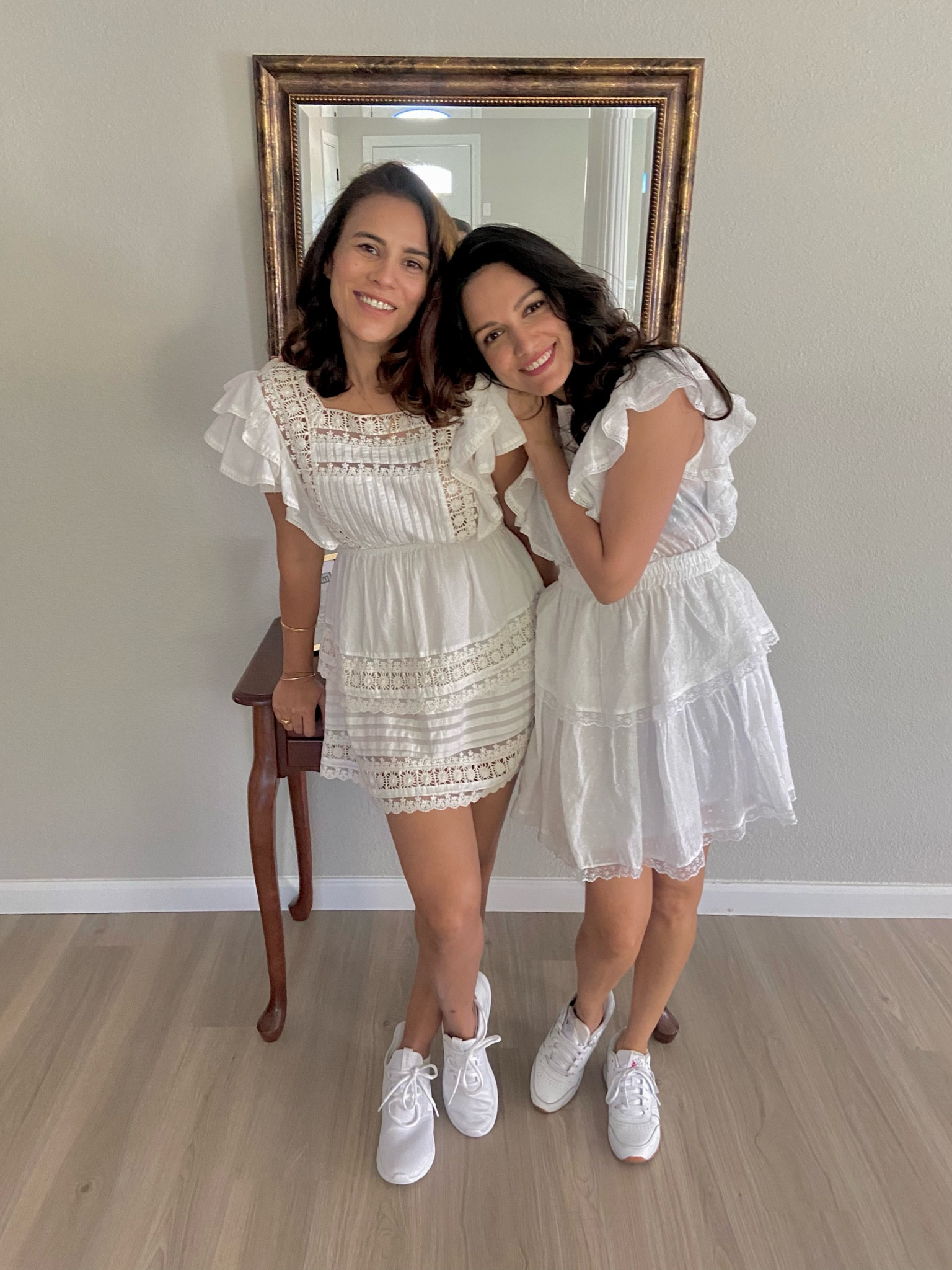 Twinning with my bff! Ready for the spring/ summer in the perfect airy little white dress. Dress it up or down. Wearing my everyday favorite sneakers for a fun casual day out.
#dresses #spring #summer #sneakers #white #outfitinspo 

#LTKFind #LTKSeasonal #LTKshoecrush