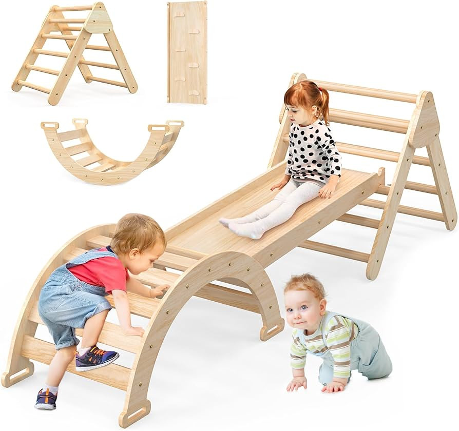 Pikler Triangle Set for Baby Climbing Toys 7 in 1 Foldable Wooden Montessori Climbing Set Indoor ... | Amazon (US)