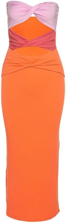 heyheyshine Patchwork Y2K Strapless Dress Party Sleeveless Backless Sexy Hollow Out Dresses Women... | Amazon (US)