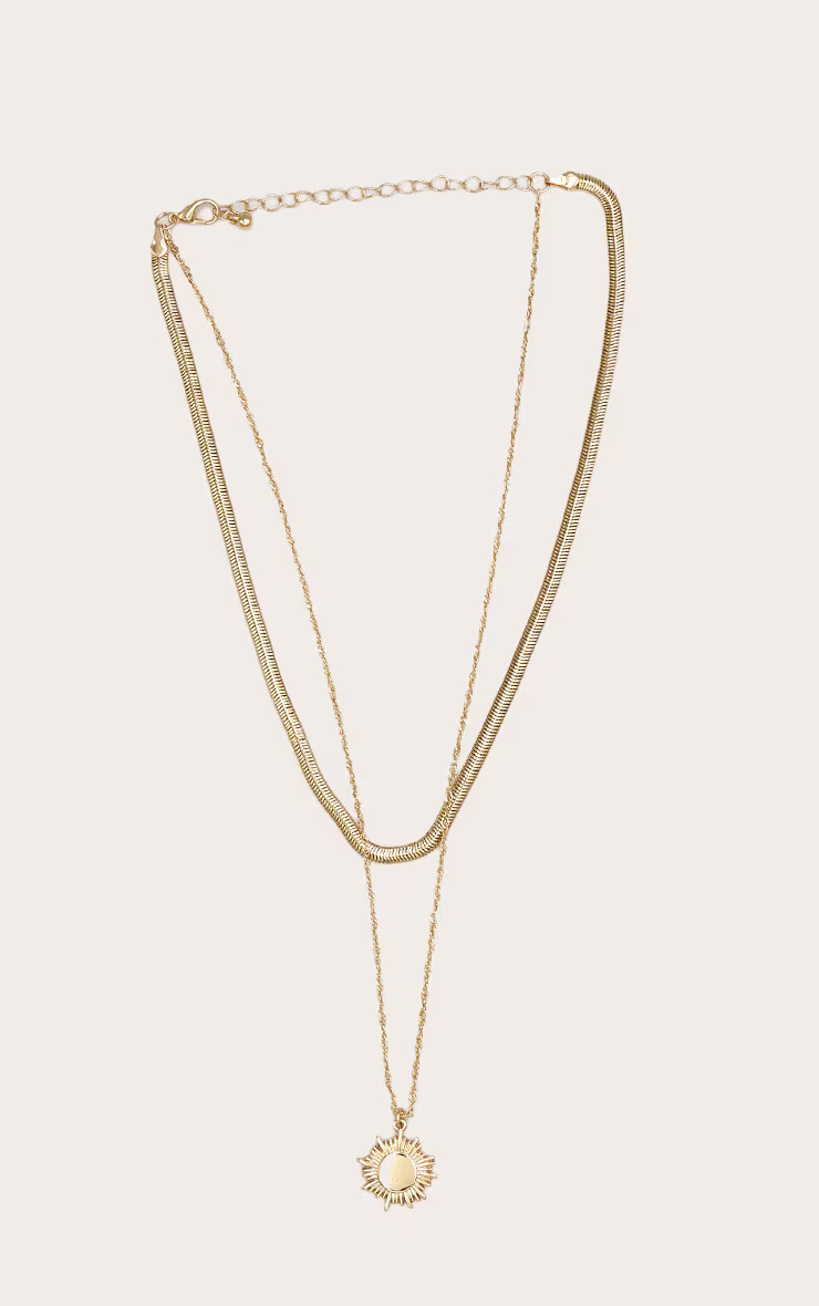 Gold Snake Chain Layered Pendant Necklace | PrettyLittleThing US