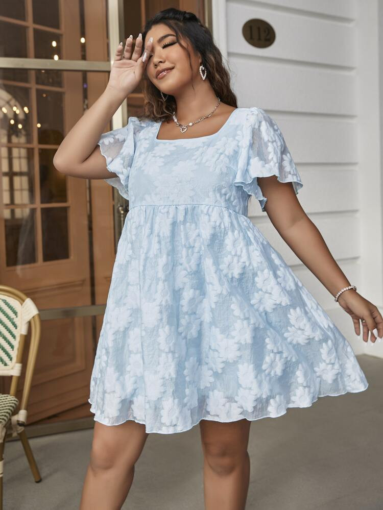 Plus Floral Jacquard Butterfly Sleeve Dress | SHEIN