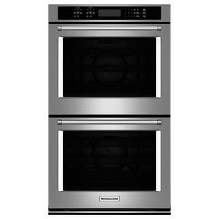 KitchenAid 30 in. Double Electric Wall Oven Self-Cleaning with Convection in Stainless Steel, Silver | The Home Depot
