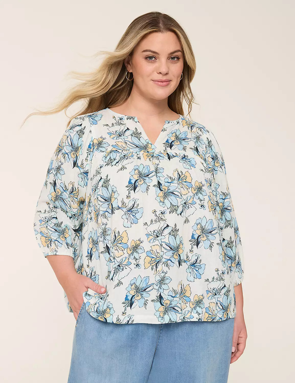 Gauze Swing Split-Neck Popover Top | Lane Bryant (US)