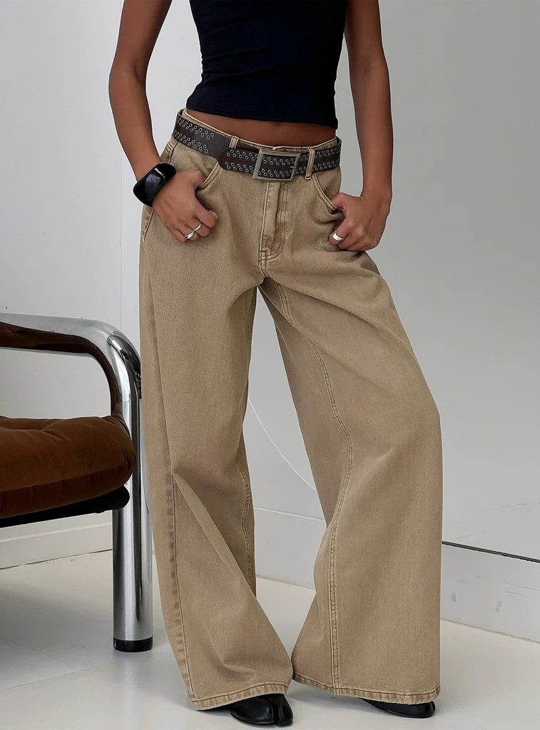 Naylor Mid Rise Wide Leg Jeans Light Brown Wash | Princess Polly US