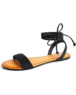 SANDALUP Womens Sandals Dressy Strappy Summer Cute Tie Up Ankle Strap flat sandals for women | Amazon (US)