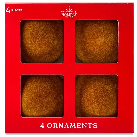 Brown Flocked Ball Christmas Ornaments, 4.5", 4 Count, by Holiday Time | Walmart (US)