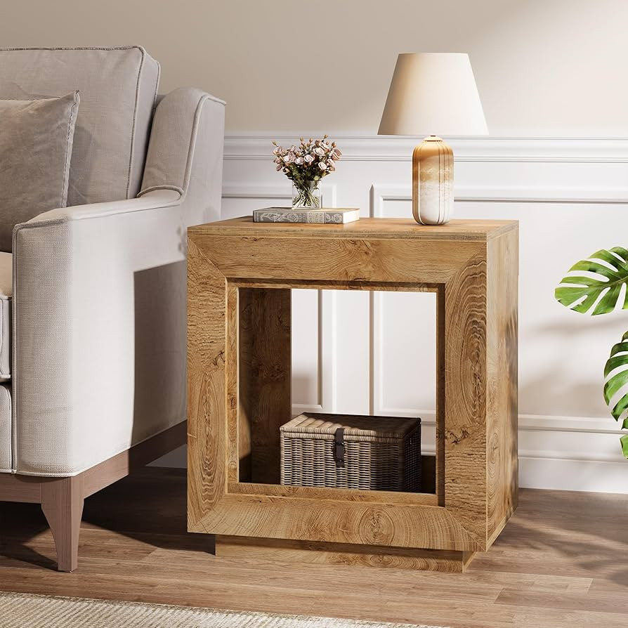 Tribesigns Rustic Brown End Table, 24" Side Table with Storage Shelf, Farmhouse Style Nightstand ... | Amazon (US)