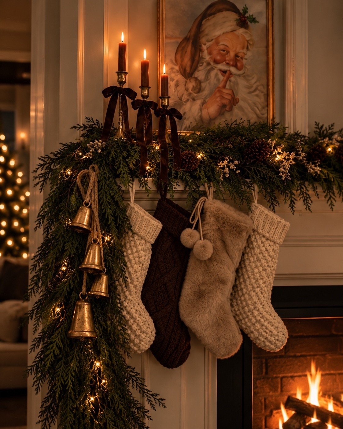 Cozy Christmas, but make it warm + moody 🤎🎄 I mixed Walmart + Amazon Christmas decor finds to create this vintage-inspired mantel with layered greenery, cozy knit stockings, antique-style brass bells, velvet ribbon and warm candlelight. I love how the chocolate brown, cream and brass tones make everything feel collected and cozy instead of overly “Christmas-y.” ✨

Shop my Walmart + Amazon Christmas decor finds linked in this post! 🤎

#WalmartChristmas #AmazonChristmas #ChristmasDecor #ChristmasMantel #CozyChristmas

#LTKSaleAlert #LTKSeasonal #LTKHome