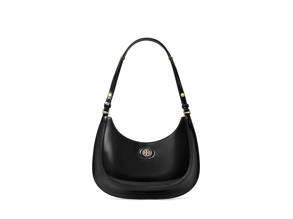 Tory Burch Robinson Spazzolato Convertible Crescent Bag (Black) Cross Body Handbags | Zappos
