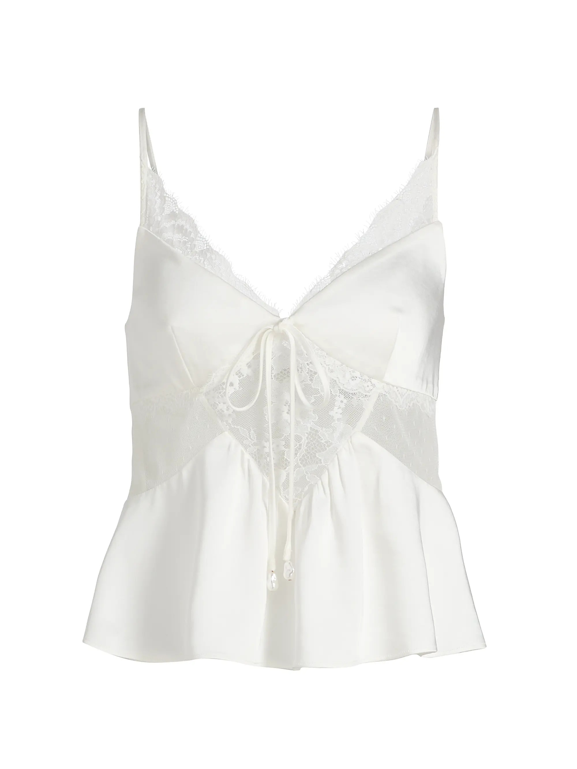 Sheer Laced Satin Top | Saks Fifth Avenue