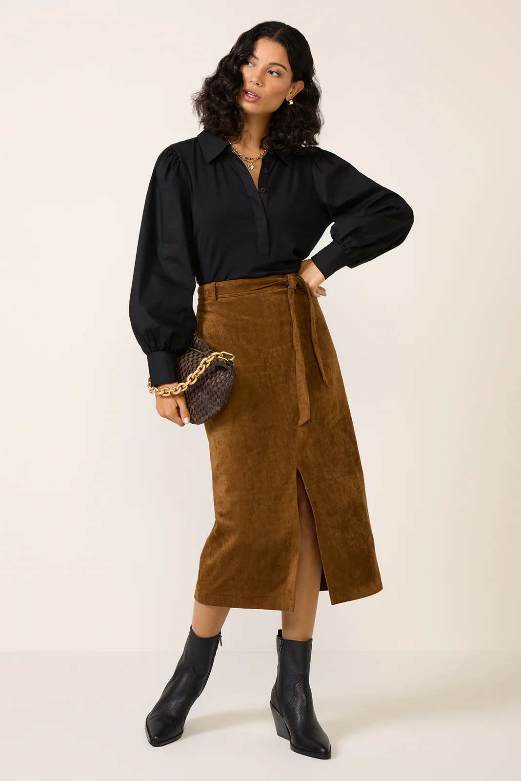 Paula Suede Midi Skirt | Evereve