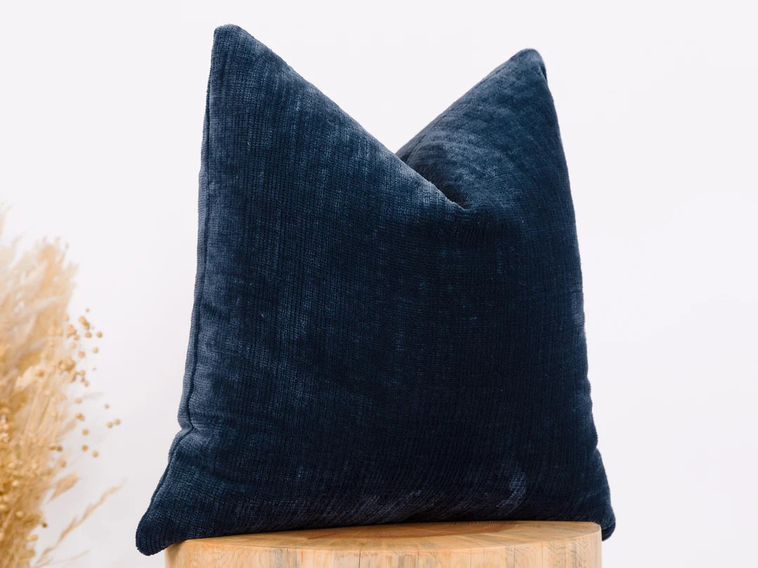 Navy Fluffy Pillow Cover, Textured Euro Sham, Decorative Washable Durable Throw Pillow Cover || C... | Etsy (US)