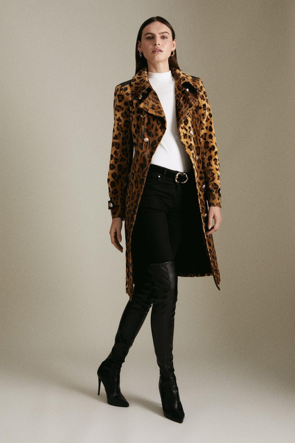 Signature Ponyskin Leopard Printed Coat | Karen Millen UK & IE