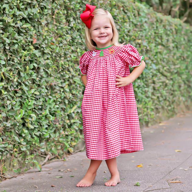 Christmas Smocked Red Gingham Bishop Dress | Classic Whimsy