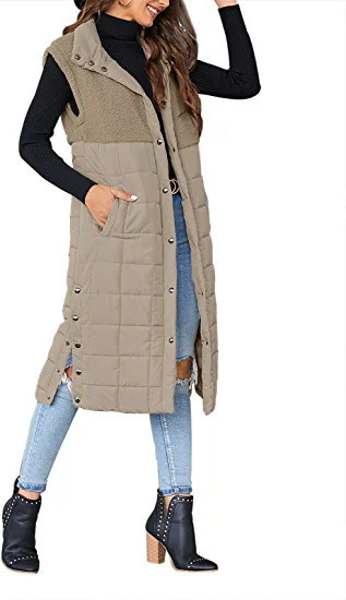 UMEKO Women's Long Puffer Vest Fleece Jacket Winter Button Down Sleeveless Coats | Amazon (US)
