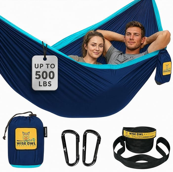 Wise Owl Outfitters Camping Hammock \u2013 up to 500lbs Portable Hammock with Tree Straps - Trave... | Amazon (US)