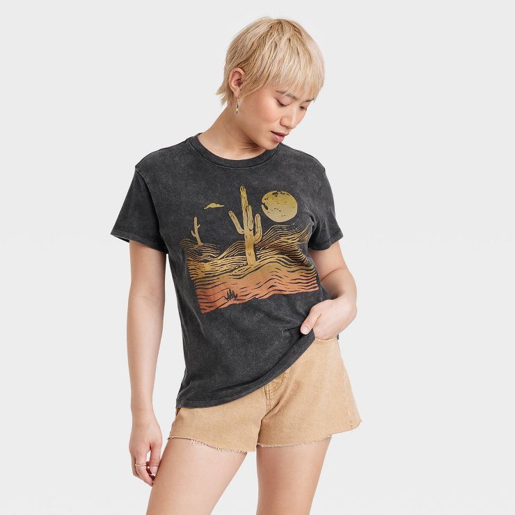 Women's Saguaro Cactus Short Sleeve Graphic T-Shirt - Black | Target