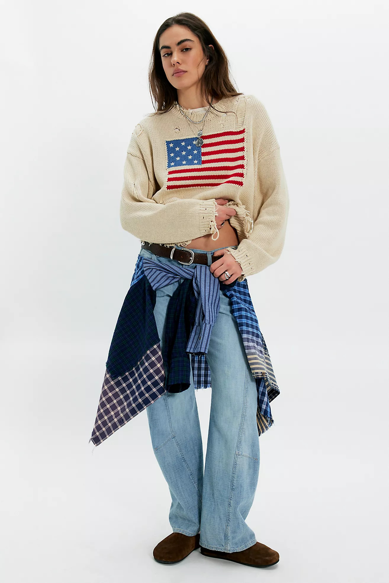 Denimist Oversized Cropped American Flag Sweater | Free People (Global - UK&FR Excluded)