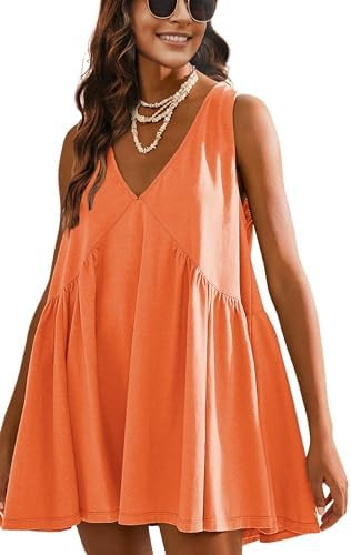 Athlisan Womens Summer Sleeveless Mini Dress Casual Loose V Neck Sundress with Pockets | Amazon (US)
