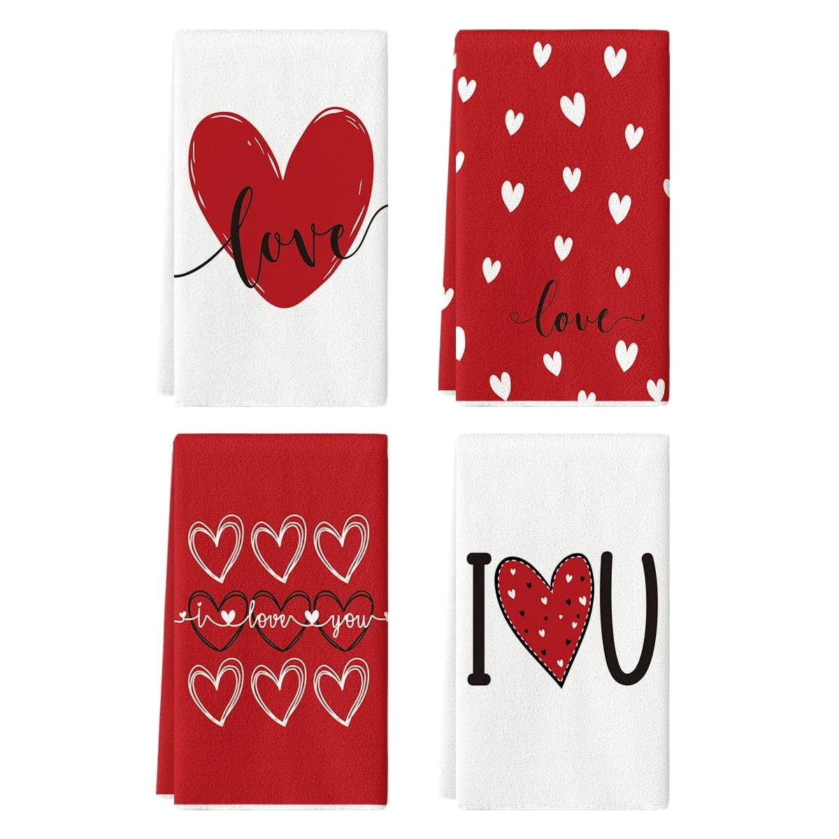 Sm:)e Red Heart Love You Valentine Kitchen Dish Towels Set of 4, 18 x 26 Inch | Walmart (US)