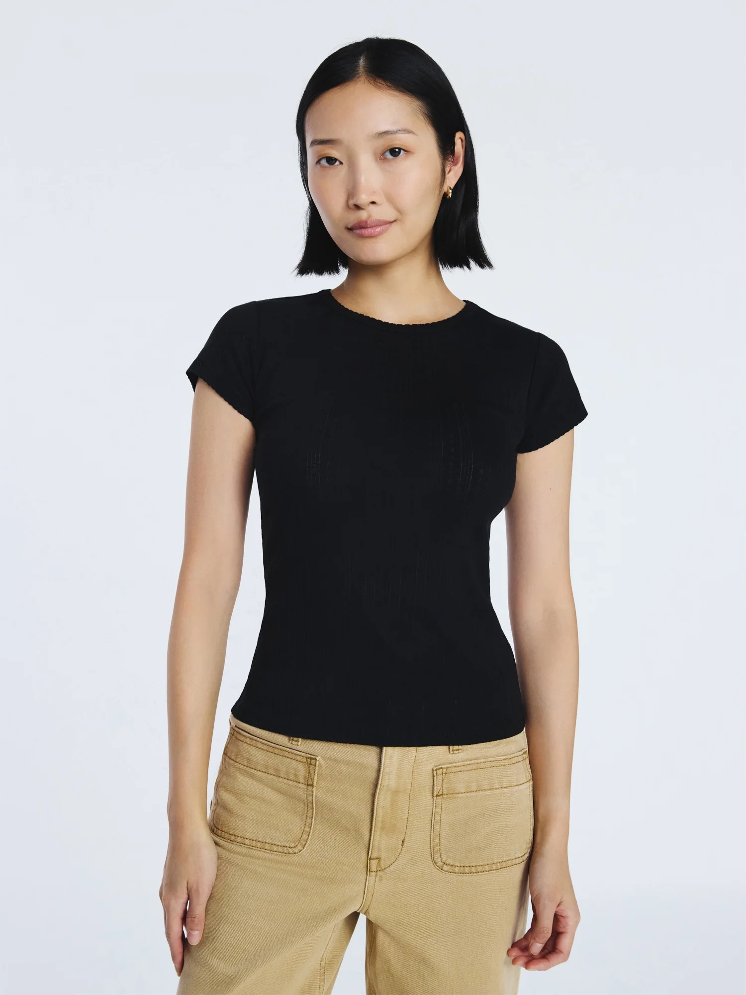 Free Assembly Women's and Women's Plus Pointelle Mini Tee with Short Sleeves, Sizes XS-4X | Walmart (US)