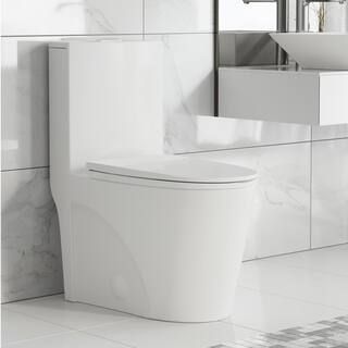 St. Tropez 1-Piece 1.1/1.6 GPF Dual Flush Elongated Toilet in Glossy White, Seat Included | The Home Depot