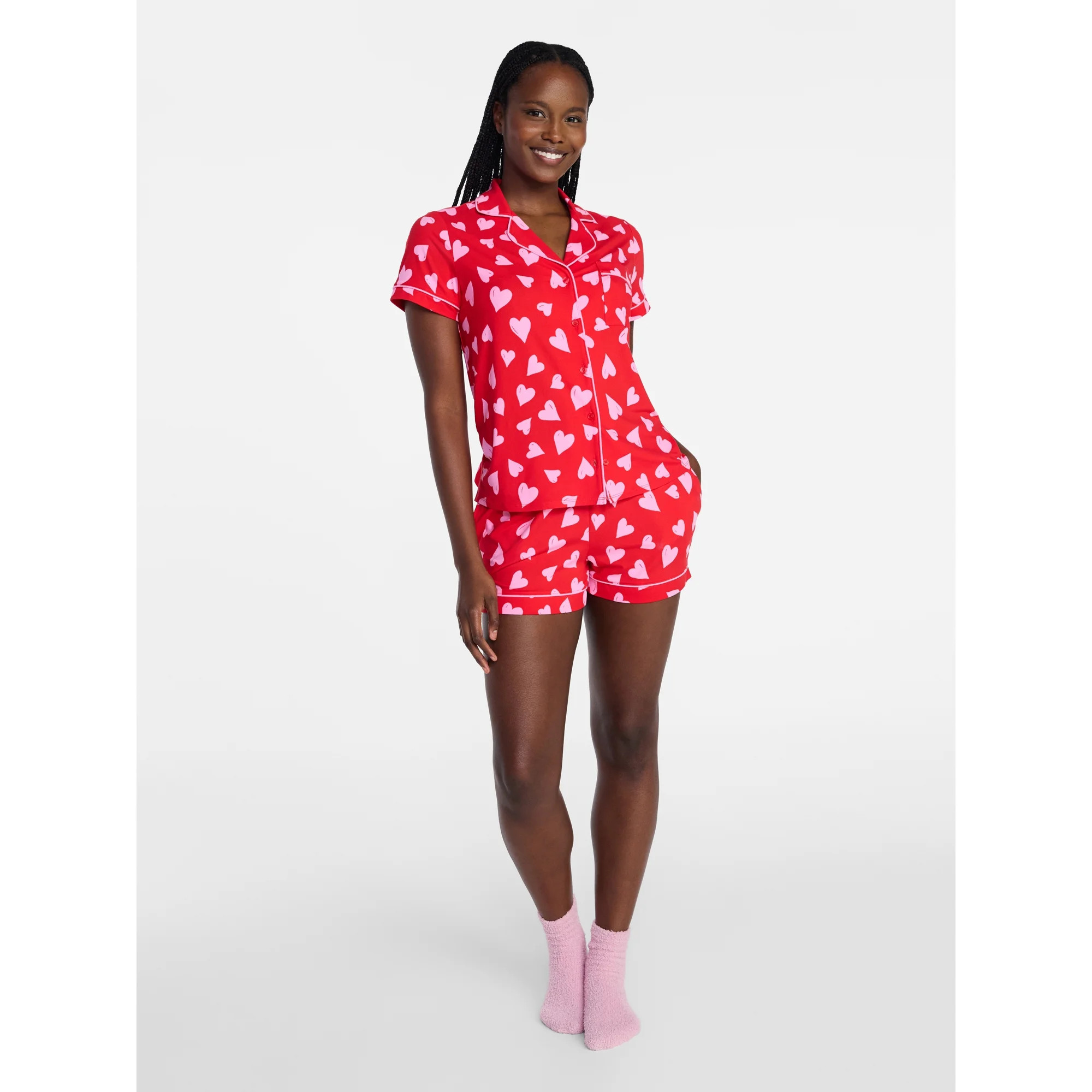 Joyspun Women's Dreamy Soft Collection Notch Top and Shorts Pajama Set, 2-Piece, Sizes XS-3X | Walmart (US)