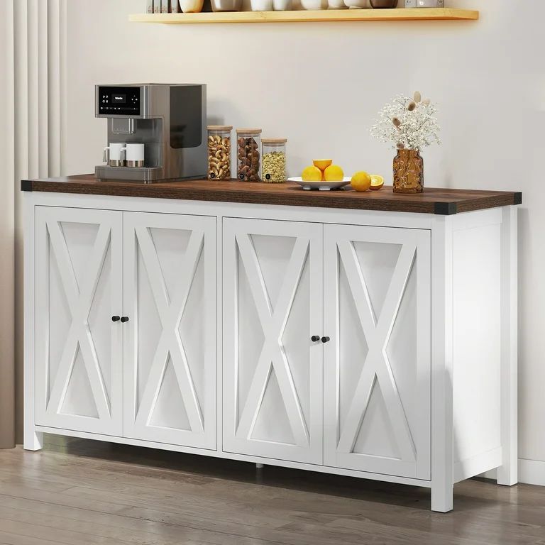 Dextrus Coffee Bar Cabinet , 4-Doors Farmhouse Storage Cabinet, 55'' Sideboard Buffet Cabinet wit... | Walmart (US)