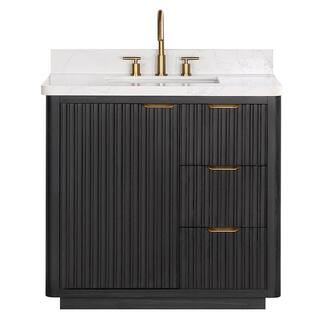 Cádiz 36 in. W x 22 in. D x 34 in. H Free-standing Single Bathroom Vanity in Fir Wood Black with... | The Home Depot