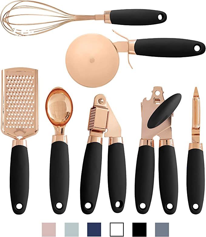 COOK With COLOR 7 Pc Kitchen Gadget Set Copper Coated Stainless Steel Utensils with Soft Touch Bl... | Amazon (US)