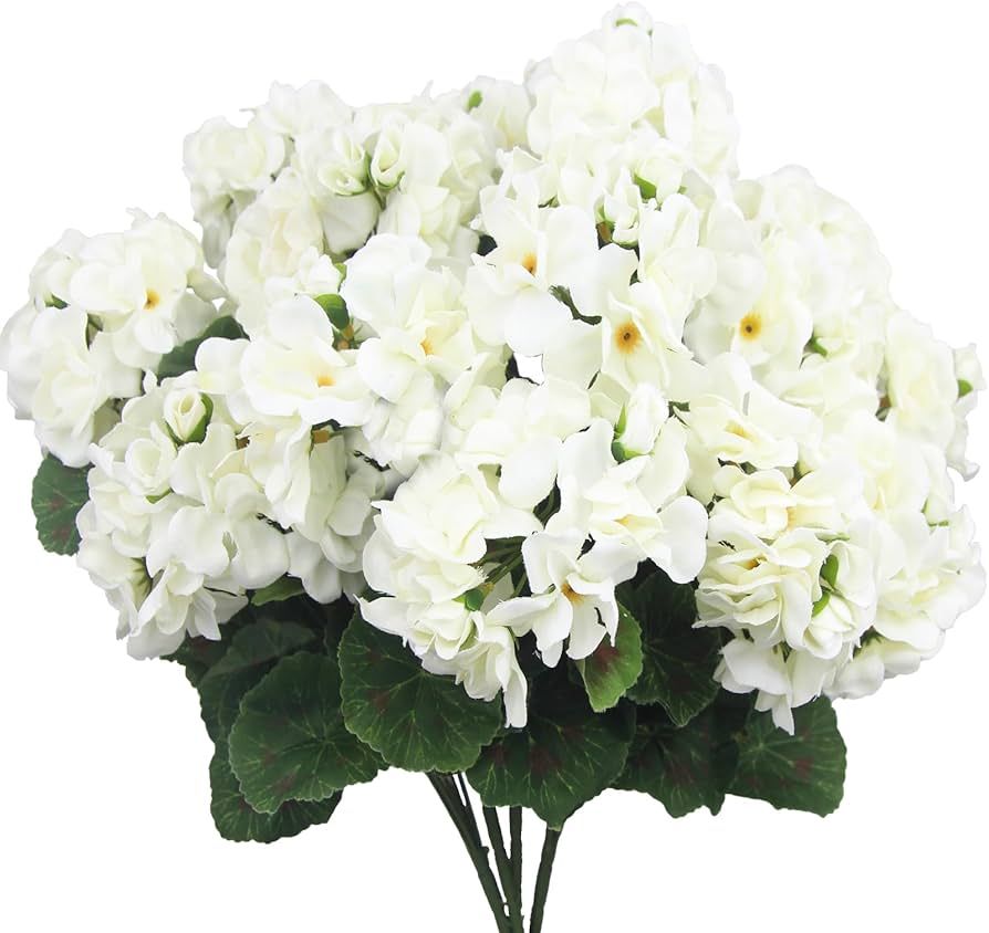 Amazon.com: CISDUEO 4 Pcs Artificial Geraniums Silk Flowers Outdoor Artificial Geranium Bush Whit... | Amazon (US)