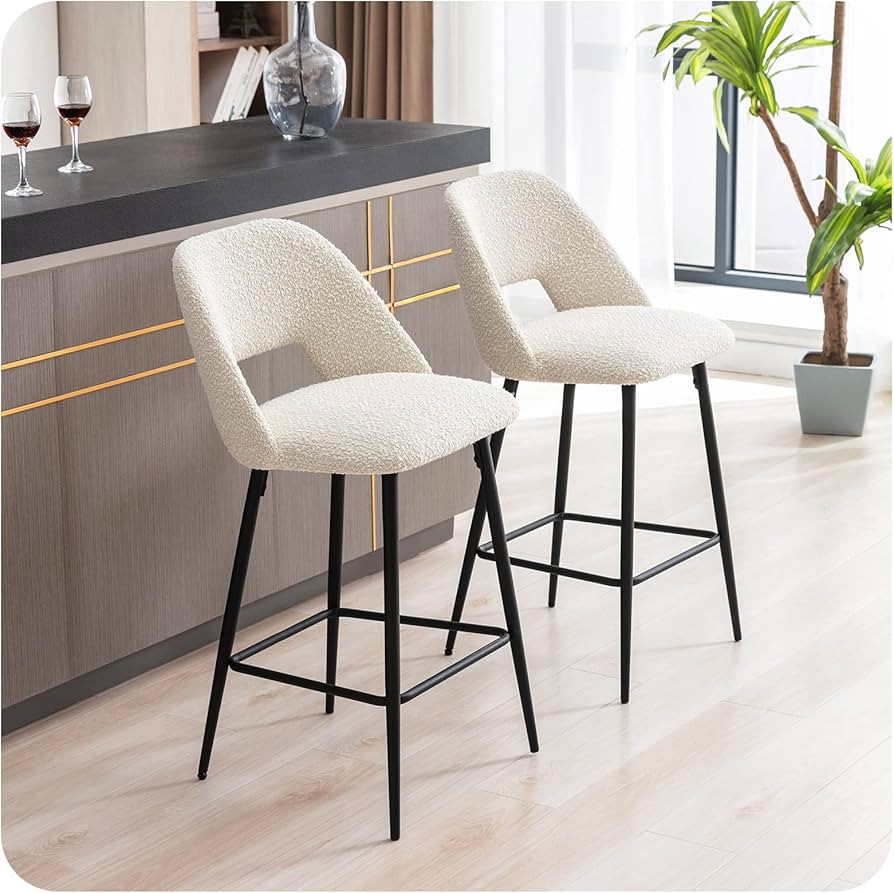 JIRAIN 26.8" Inch Barstools Set of 2, Counter Height Bar Stools with Back, Boucle Fabric Modern C... | Amazon (US)