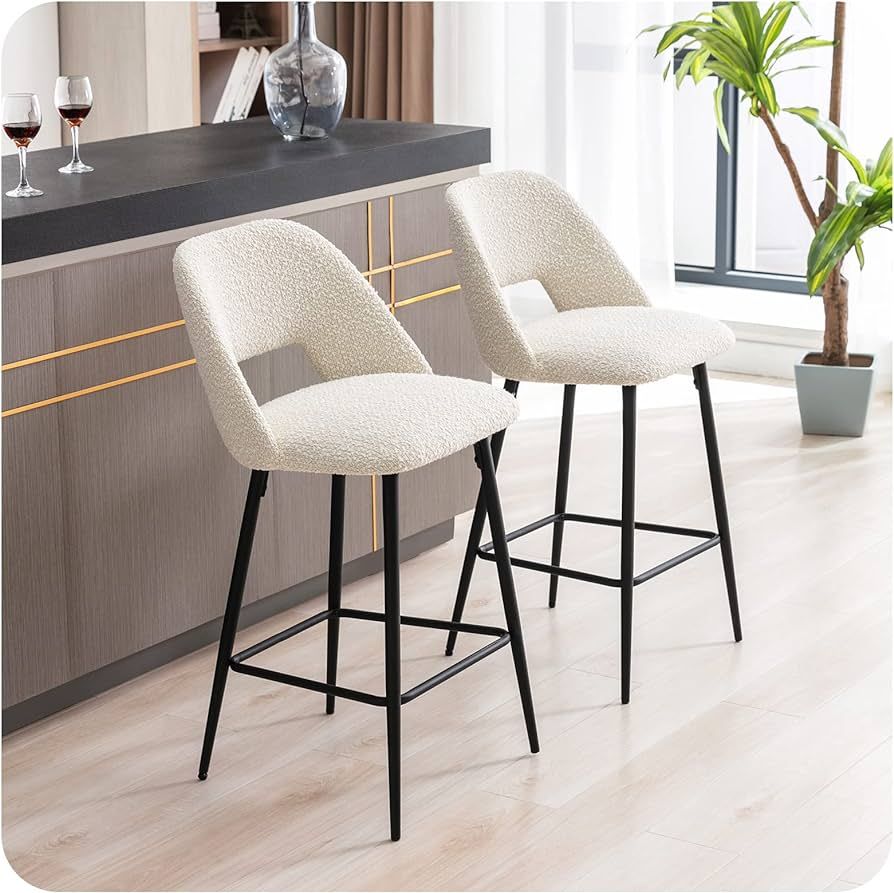JIRAIN 26.8" Inch Barstools Set of 2, Counter Height Bar Stools with Back, Boucle Fabric Modern C... | Amazon (US)