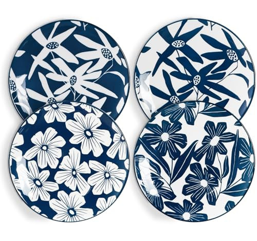 ONEMORE Dinner Plates Set of 4, 8.5 Inch Ceramic Blue and White Salad Dessert Appetizers Plates, Microwave & Dishwasher Safe Scratch Resistant, Small Serving Dish Platters | Amazon (US)