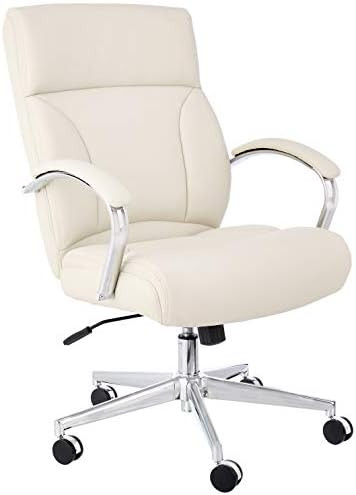 Amazon Basics Modern Executive Chair, 275lb Capacity with Oversized Seat Cushion, Ivory Bonded Le... | Amazon (US)