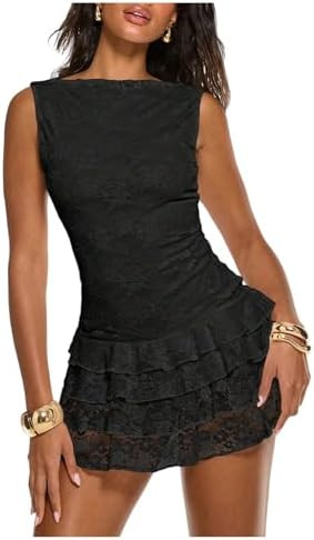 Floerns Women's Western Tank Dress Sleeveless Lace Layered Hem Cowboy Music Festival Mini Dresses... | Amazon (US)