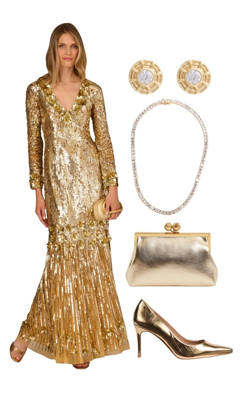 I have to have this sequin dress! And the necklace…and!! The season to sparkle is almost upon us - don’t miss deals on all these spectacular gold pieces!

Gold Beaded Mesh Maxi Dress - Aidan Maddox by Adrianna Papel currently 20% off at John Lewis was £599 now £479.20 ✨ 

Crystal Necklace - Kenneth Jay Lane on sale at Harvey Nichols 

Apollo Gold Earrings - Daisy London, currently 20% off at checkout at Harvey Nichols

Gold Clutch - Ted Baker

Gold Metallic Heels - LK Bennett London: use 15% off code REBECCALIPKINAUTHOR15 on all full price styles! 

#LTKChristmas 

#LTKeurope #LTKpartywear #LTKfestive