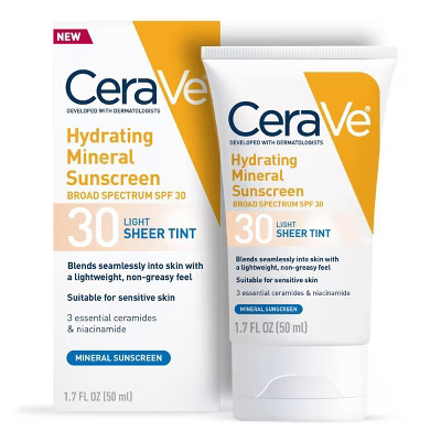 CeraVe Hydrating Mineral Tinted Face Sunscreen Lotion - SPF 30 - Light - 1.7 fl oz: Paraben-Free, Contains Hyaluronic Acid, Priming, Day Skin Care | Target
