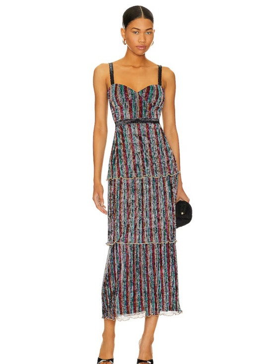 SAYLOR Aviva Striped Rainbow Midi Dress - Black with Multicolor Stripes | Poshmark