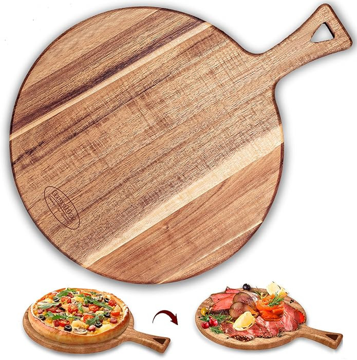 Acacia Wood Cutting Board -12" Round cutting board with Handle.charcuterie boards-Serving Board-P... | Amazon (US)