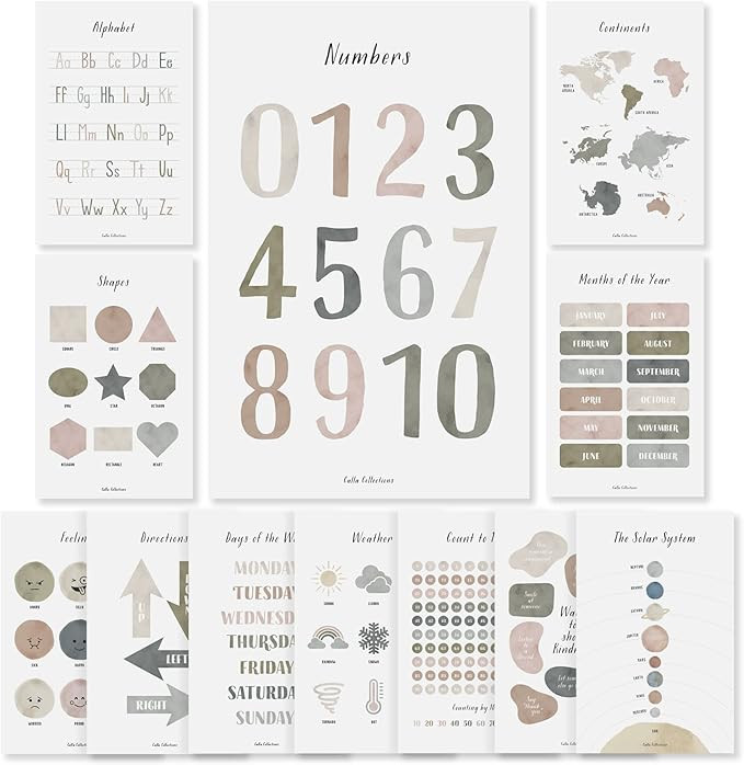 Calla Collections' Laminated Pre-K Educational Posters - Colorful Wall Stickers for Toddlers, Per... | Amazon (US)