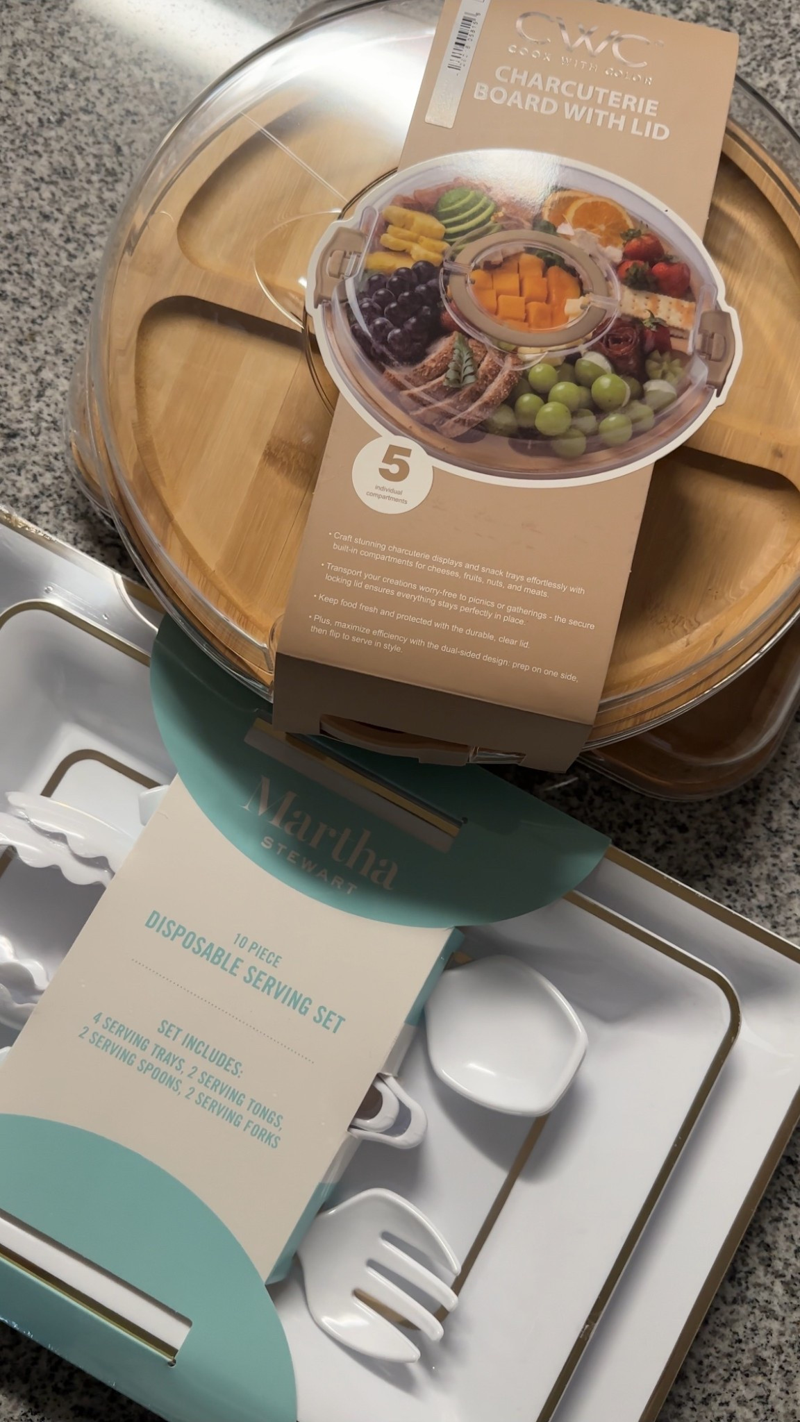 Hosting season essentials. If you’re hosting soon, this charcuterie board with a lid is a game changer. Plus this disposable serving set keeps cleanup simple. #walmart #tjmaxx

#LTKFindsUnder50 #LTKHome