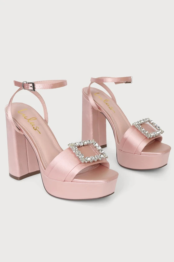 Konny Blush Satin Ankle Strap Platform High Heel Sandals | Lulus (US)