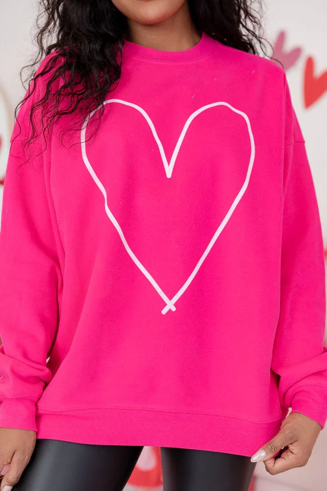 Heart Outline Hot Pink Oversized Graphic Sweatshirt | Pink Lily