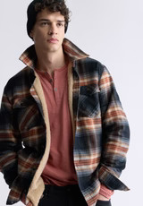 Jalika Men's Plaid Shacket with Sherpa Lining, Black & Brown - BM24447 | Buffalo David Bitton