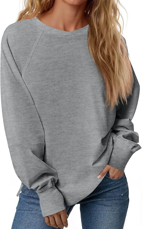 Fisoew Women's Oversized Sweatshirt Fall Crewneck Long Sleeve Casual Light Weight Pullover Tops w... | Amazon (US)