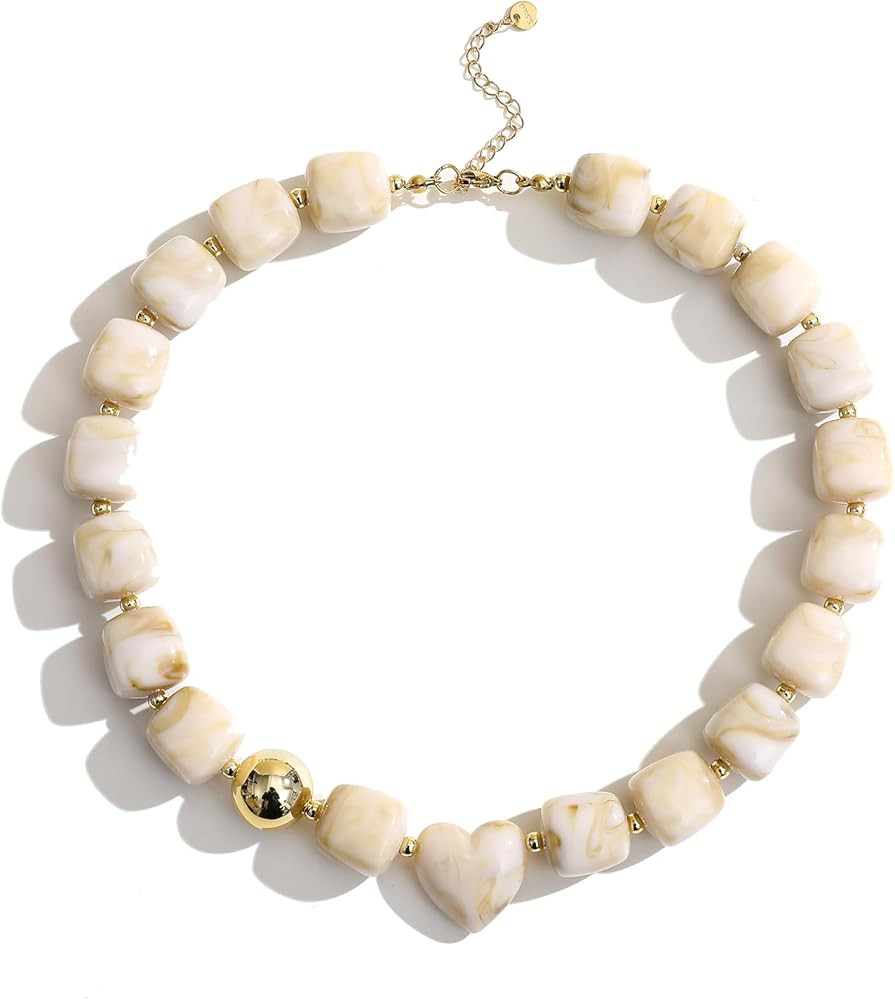 Colorful Resin Chunky Beaded Choker Necklace for Women, Summer Beach Jewelry | Amazon (US)