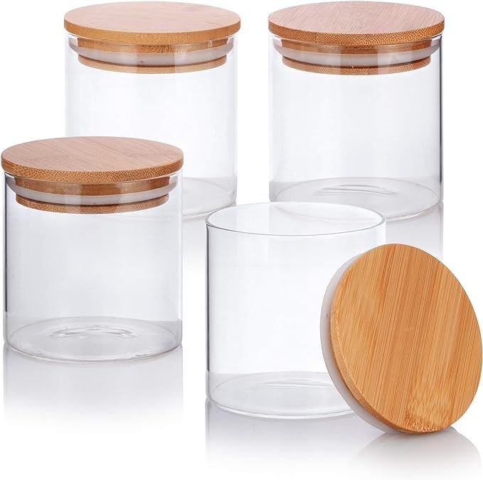 8 oz Premium Borosilicate Clear Glass Jars with Bamboo Silicone Sealed Lid (4 Pack) | Amazon (US)