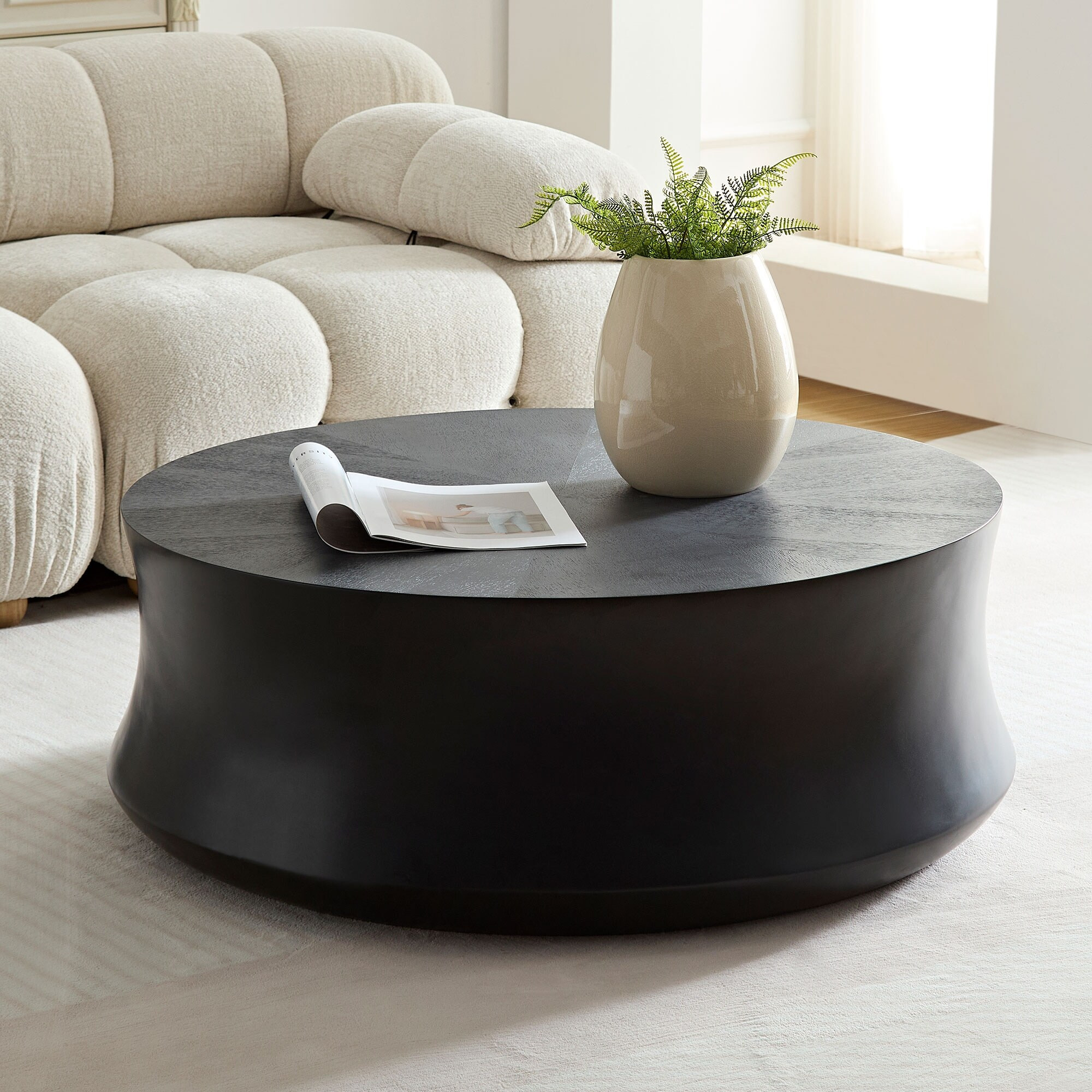 35.43''Fiberglass Round Center Coffee Table Vintage Table,Matte Black Table front of the Sofa,Modern Handcraft Drum Coffee Table | Bed Bath & Beyond