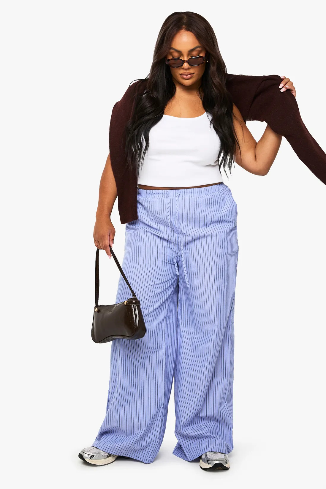 PLUS STRIPE WIDE LEG TROUSER | boohoo (US & Canada)